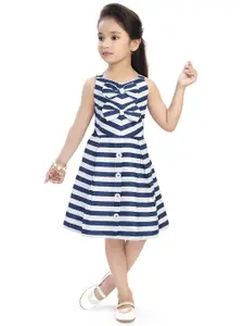 Doodle Girls Navy Blue & White Printed Fit & Flare Dress
