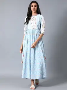 WISHFUL Women Blue Printed Fit and Flare Dress