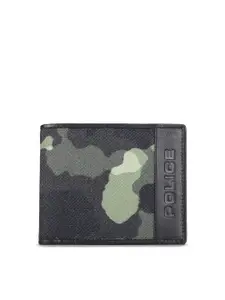 Police Men Black & Green Camouflage Printed Leather Two Fold Wallet
