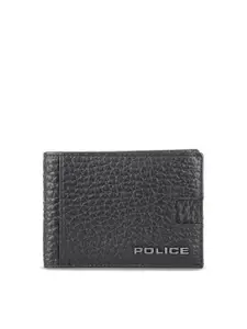 Police Men Black Textured Leather Two Fold Wallet