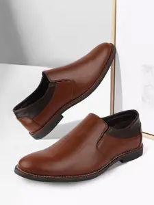 FAUSTO Men Tan Brown Colourblocked Formal Slip-On Shoes