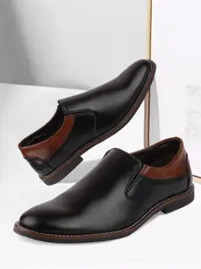FAUSTO Men Black Solid Formal Slip-Ons