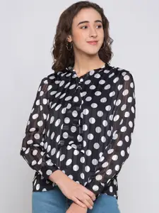 Globus Women Black & White Semi Sheer Printed Pure Cotton Top