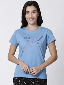Kryptic Women Blue Printed Pure Cotton Lounge T-shirt
