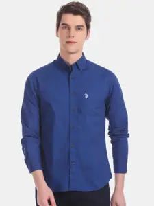 U.S. Polo Assn. Men Blue Regular Fit Solid Casual Shirt