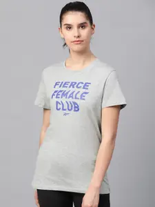 Reebok Women Grey Melange TE Graphic Fierce Pure Cotton Printed Training Pure Cotton T-shirt