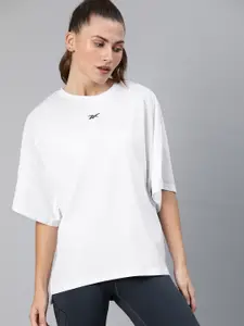 Reebok Women White Solid Round Neck T-shirt