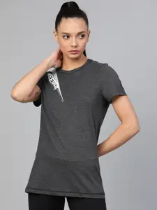 Reebok Women Charcoal Grey Workout Graphic Printed Detail Training T-Shirt