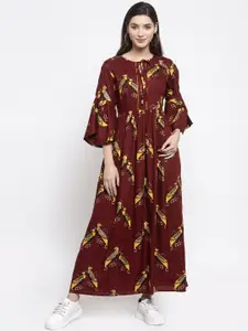 Indibelle Women Maroon Printed Maxi Dress