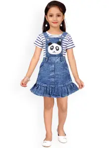 Aarika Girls White & Blue Striped T-shirt with Dungarees