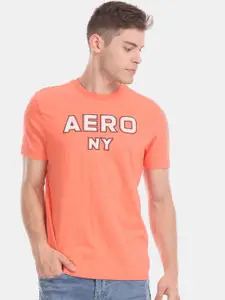Aeropostale Men Orange Appliqued Round Neck T-shirt