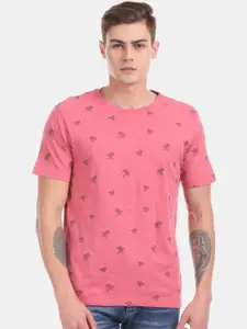 Aeropostale Men Pink  Black Printed Round Neck Pure Cotton T-shirt