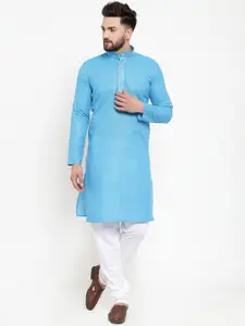 Jompers Men Blue & White Printed Kurta with Churidar
