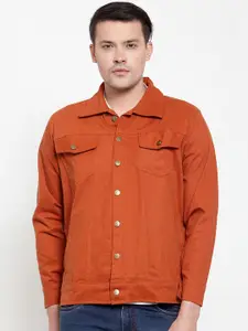 VOXATI Men Orange Solid Denim Jacket