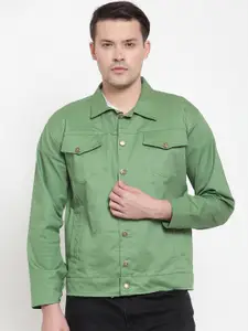 VOXATI Men Green Solid Denim Jacket