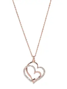 OOMPH Gold-Plated & White CZ-Studded Heart Motif Handcrafted Pendant With Chain