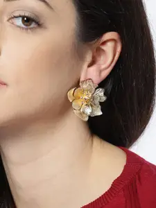OOMPH Gold-Plated Crystal Studed Floral Studs