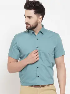 JAINISH Men Teal Blue Classic Slim Fit Solid Formal Shirt