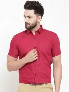 JAINISH Men Red Classic Slim Fit Solid Formal Shirt