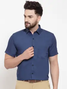 JAINISH Men Navy Blue Classic Slim Fit Solid Formal Shirt