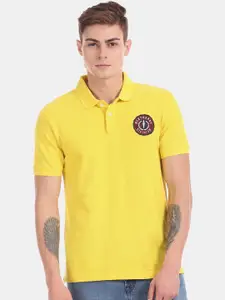 Aeropostale Men Yellow Solid Polo Collar Pure Cotton T-shirt