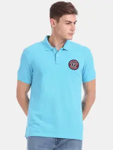 Aeropostale Men Blue Solid Polo Collar Pure Cotton T-shirt