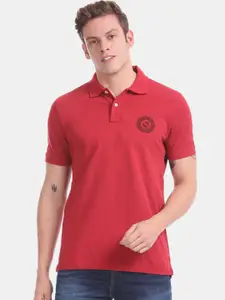 Aeropostale Men Red Printed Polo Collar Pure Cotton T-shirt
