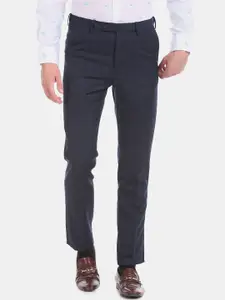 Arrow Men Blue Tapered Fit Checked Formal Trousers