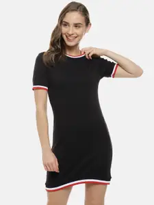Campus Sutra Women Black Solid Knitted T-shirt Dress