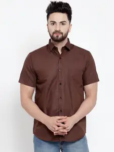 JAINISH Men Coffee Brown Classic Slim Fit Solid Casual Shirt