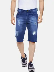 Campus Sutra Men Navy Blue Slim Fit Washed Denim Shorts