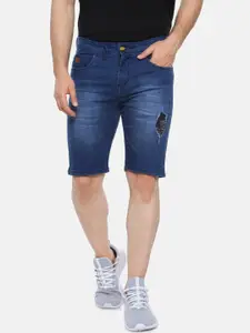 Campus Sutra Men Blue Washed Regular Fit Denim Shorts