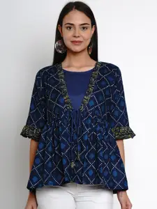 Bhama Couture Women Blue Printed Empire Top