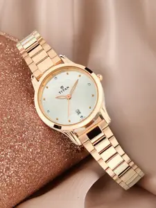 Titan Women Cream-Coloured & Gold-Toned Analogue Watch