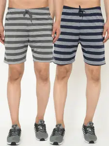 MACK JONNEY Men Pack Of 2 Grey & Navy Blue Striped Regular Fit Shorts