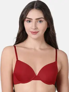 Enamor Red Solid Underwired Lightly Padded T-shirt Bra F038