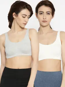 Enamor Grey Melange Pack Of 2 Solid Non-Wired Non Padded Sports Bra