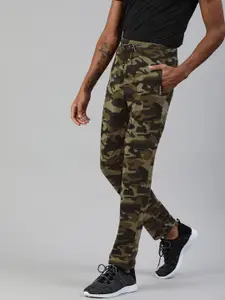 TOM BURG Men Olive Brown & Khaki Camouflage Printed Slim Fit Track Pants