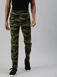 TOM BURG Men Olive Green Camouflage Printed Slim Fit Track Pants