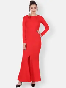 SCORPIUS Women Red Solid Maxi Dress With Cut Out Back Detail