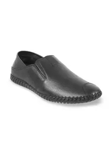 Mochi Men Black Solid Leather Slip-On Formal Shoes