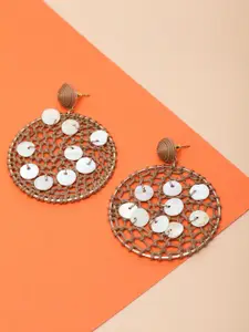 Madame Beige Rose Gold-Plated Circular Drop Earrings
