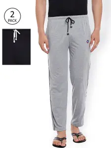 VIMAL Men Pack Of 2 Grey Melange & Black Solid Lounge Pants