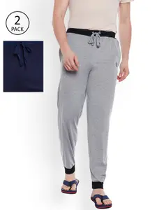 VIMAL JONNEY Men Pack Of 2 Grey Melange & Navy Blue Solid Lounge Pants