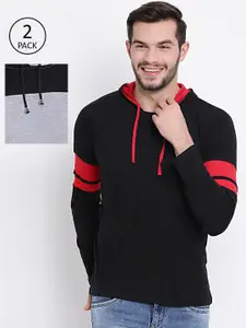 MACK JONNEY Men Pack Of 2 Black & Grey Hooded T-shirt
