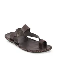 Metro Men Coffee Brown Textured One Toe Comfort Sandals