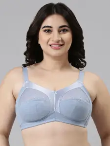 Enamor Blue Non-Wired Non Padded Full Coverage Full Support Everyday Bra with Lace A014