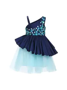 A Little Fable Girls Navy Blue Peony Garden Embellished Peplum Dress