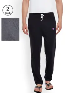 VIMAL JONNEY VIMAL Men Pack of 2 Black & Charcoal Grey Solid Lounge Pants