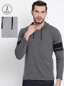 MACK JONNEY Men Pack Of 2 Grey Solid Hooded T-shirt